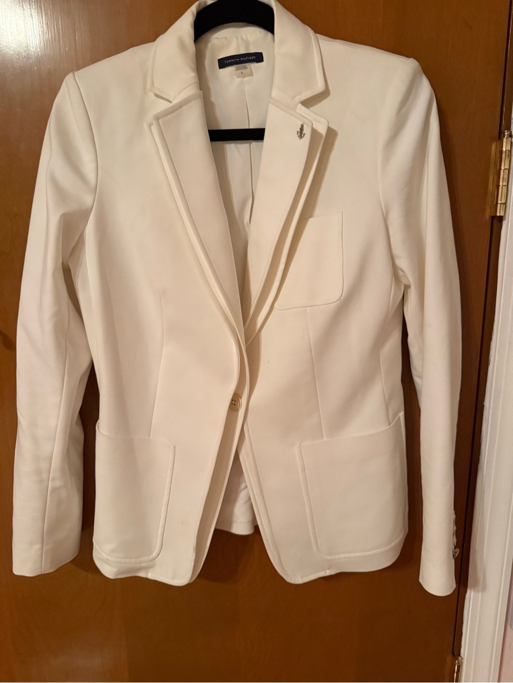 Cute Tommy Hilfiger Cream Tailored Single-Button Blazer